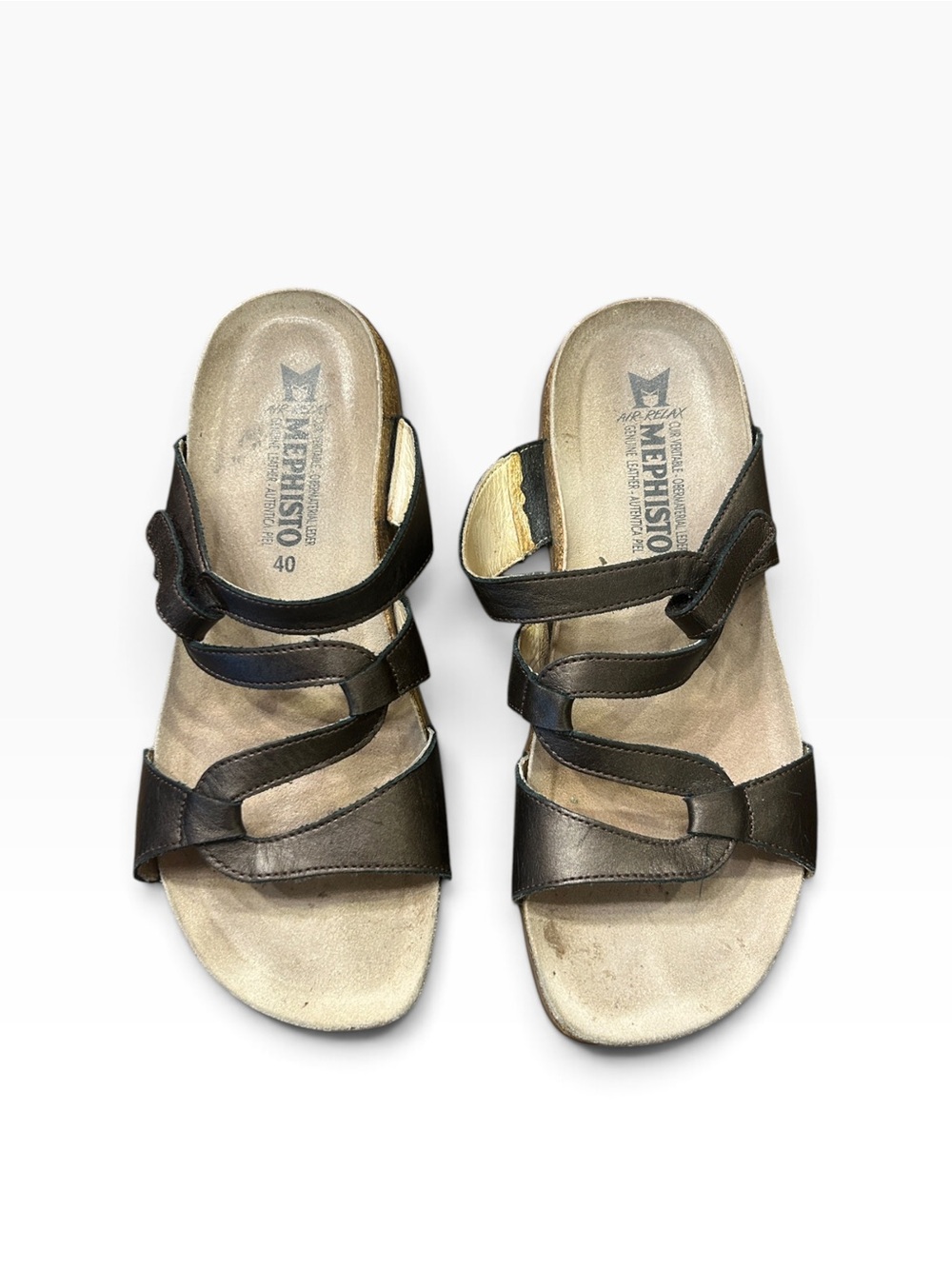 Mephisto Air Reflex Leather Slip-On Open Toe Adjustable Sandals Pewter Size 40